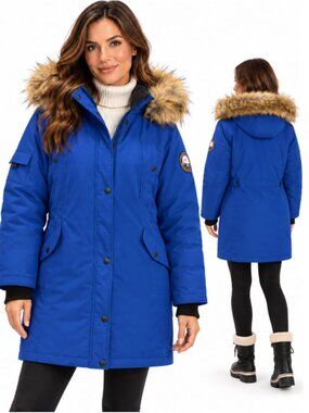 AlpineTek Women's Royal Blue Extreme Cold Down Parka NWOT Faux Fur 1X 18W